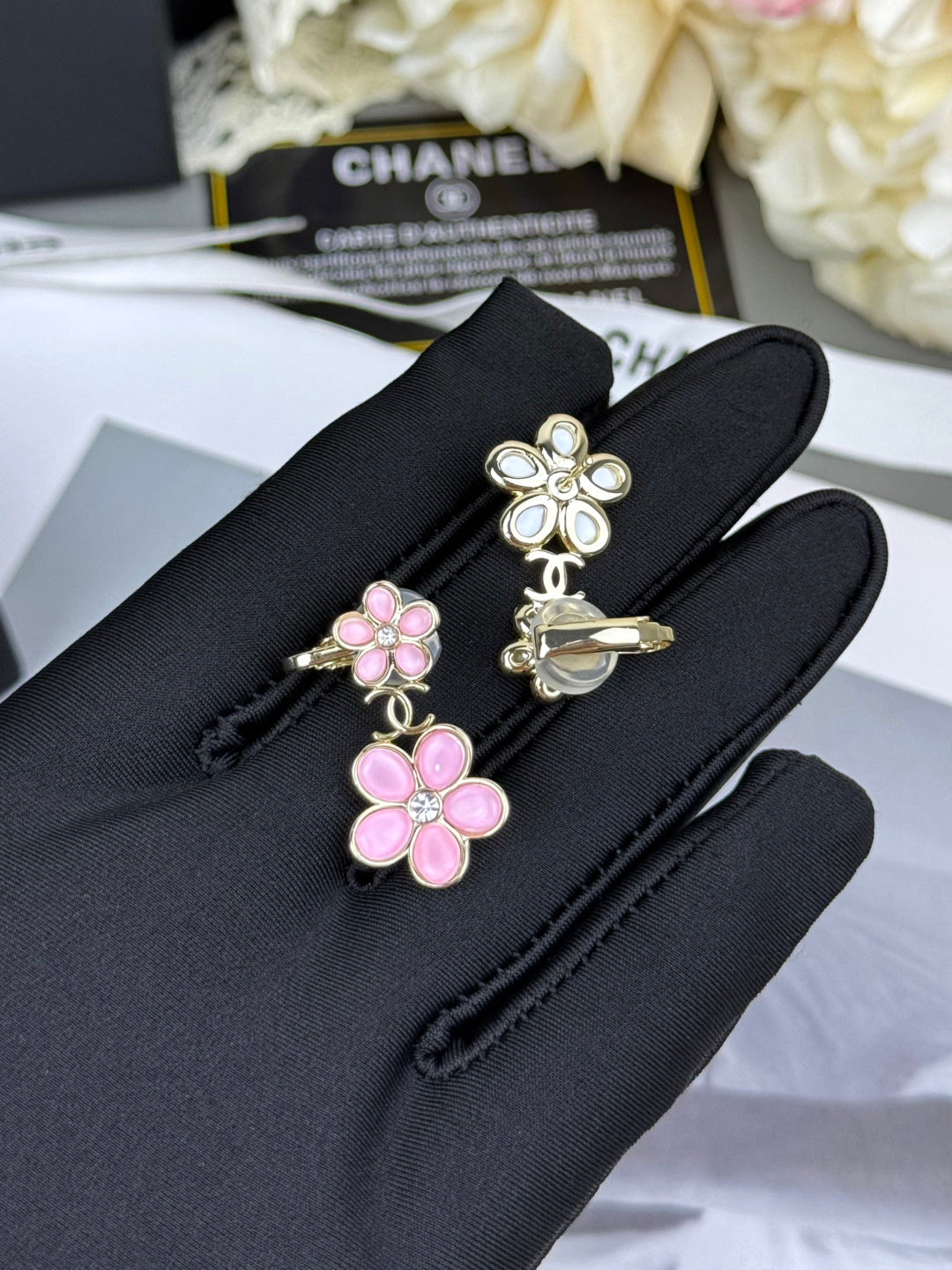 Floral ear studs.