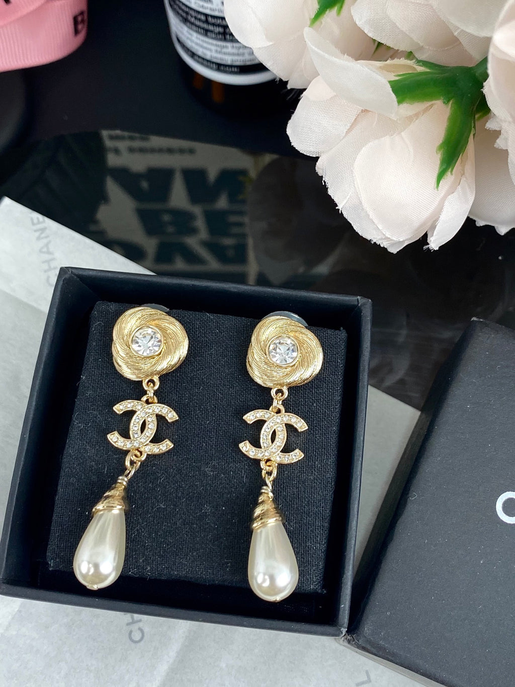 Water Drop Pearl Pendant Earrings