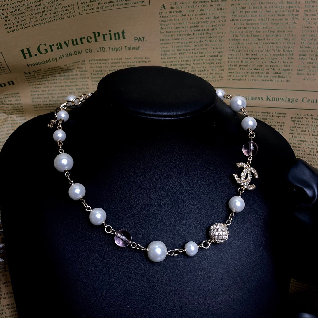 Pearl neck chain necklace.