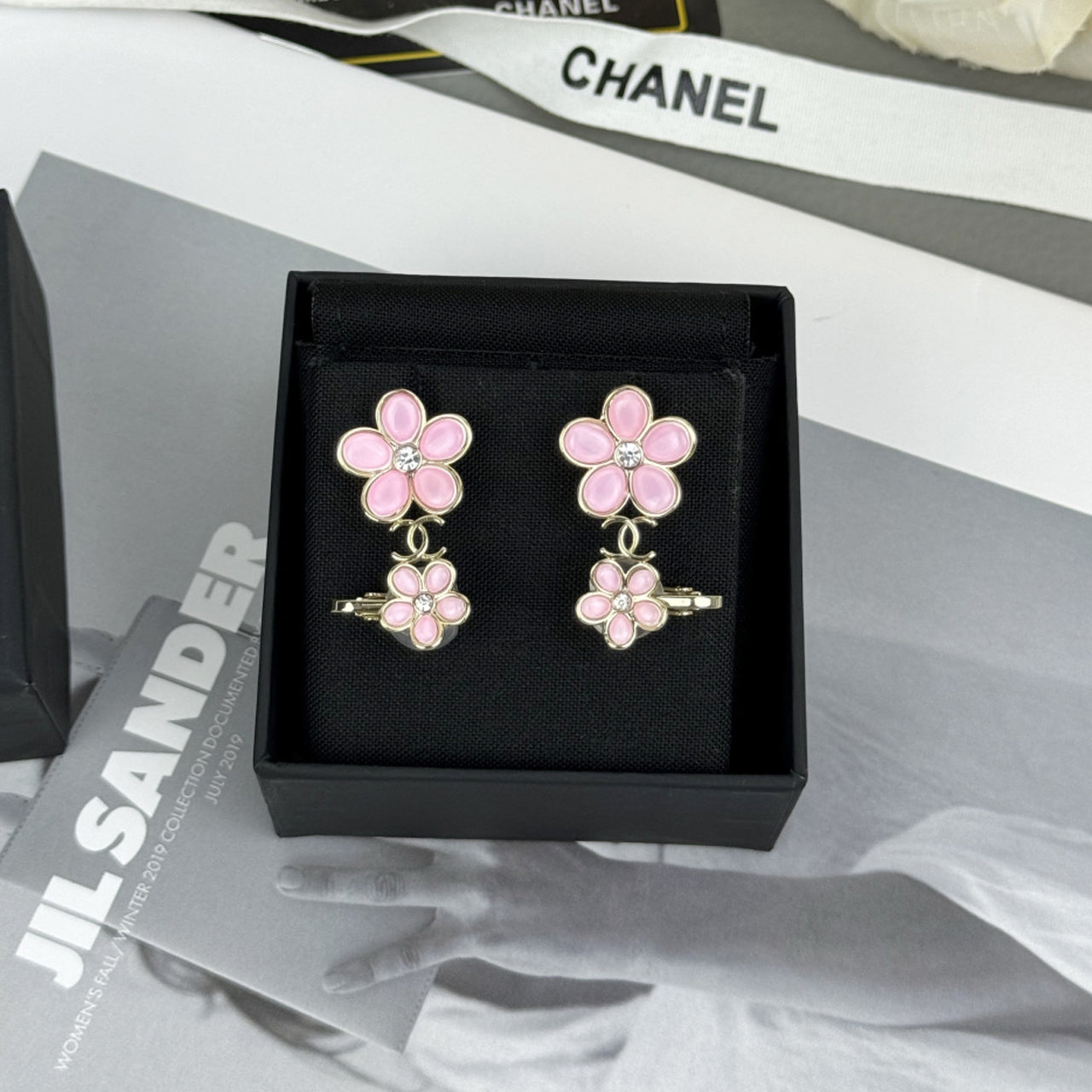 Floral ear studs.